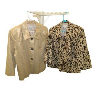 Sag Harbor Womens XL 2 Blazers Jackets Beige Metallic & Leopard Linen Blend Set